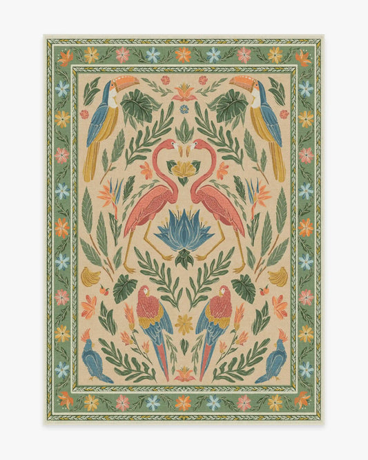 Birds Of A Feather Green & Peach Rug by Iris Apfel