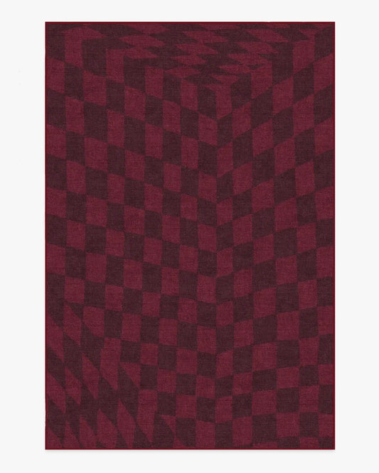 Ricardo Checkerboard Burgundy Rug by Humberto Leon