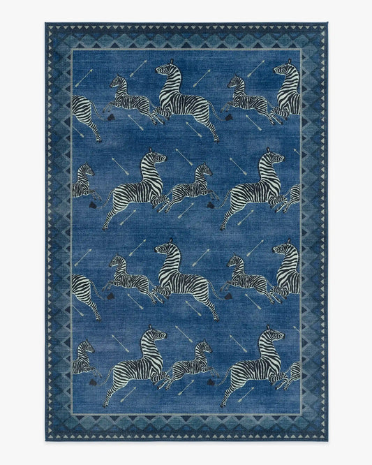 Zebras Blue Rug by Scalamandré